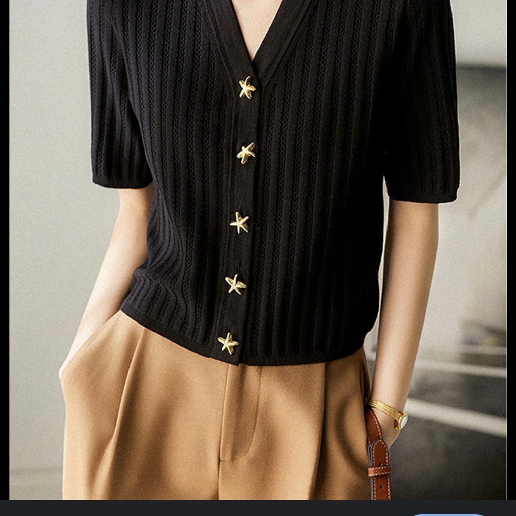 Sandro Black Knit Starfish Button-Up Women's Top 1 Small $196